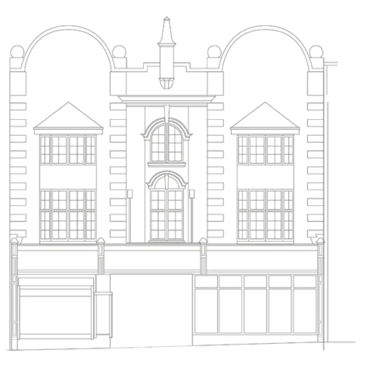 Fountain Arcade paper facade model - Michelle Gartside Paper Facade Model Fountain Arcade drawing.png